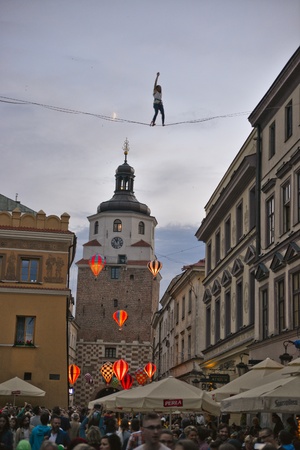 This is a view of Mountbanks Carnaval in Lublin old town. July 28, 2017. Lublin, Poland.のeditorial素材