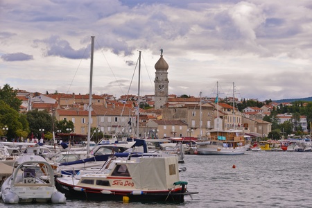 This is a view of the marina in Krk city, Croatia. September 5, 2017. Krk, Croatia.のeditorial素材