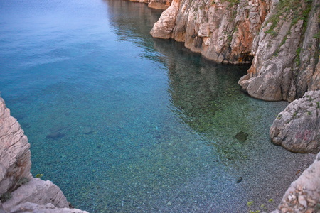 This is a view of the beach in Vrbnik. September 4, 2017. Vrbnik, Croatia.のeditorial素材