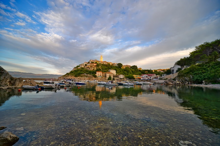 This is a view of croatian town Vrbnik. September 4, 2017. Vrbnik, Croatia.のeditorial素材