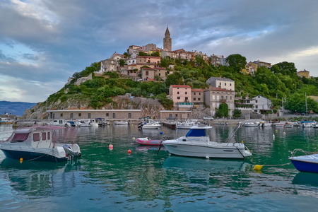 This is a view of croatian town Vrbnik. September 4, 2017. Vrbnik, Croatia.のeditorial素材