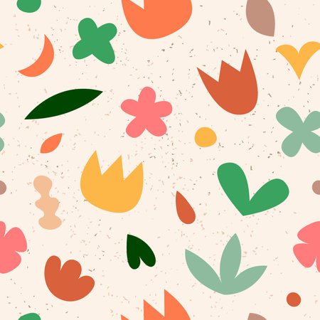 Modern abstract aesthetic seamless pattern with natural shapes. Contemporary art for fabric or wrapping paper, wall art, social media post, packaging. Vector collage illustrationのイラスト素材