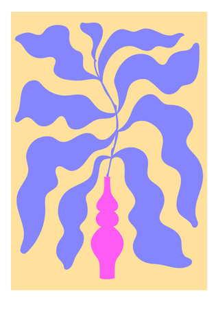 Abstract flower poster Matisse inspired. Trendy botanical wall art with floral cut out design. Modern groovy funky interior decorations. Danish pastel colors.のイラスト素材