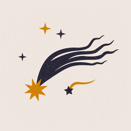 Flying comet, falling Star. Celestial modern abstract art print. Minimalist Shapes. Vintage Inspired Boho Art. Cosmic magic mystery concept.のイラスト素材