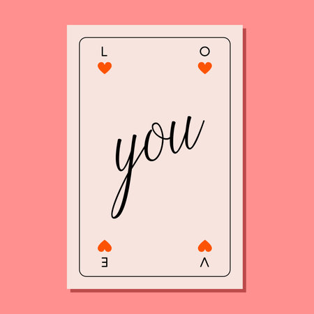 Valentine's day gift card. Play card on pink background with romantic inscription Love you. love letter. Minimalist elegant style. vector illustrationのイラスト素材