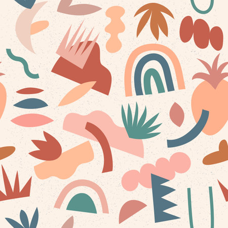 Modern abstract aesthetic seamless pattern with natural shapes. Terracotta colors. Contemporary art for fabric or wrapping paper, wall art, social media post, packaging.のイラスト素材