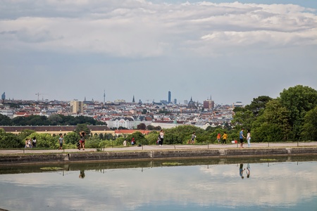 Schoenbrunn Garden at Gloriette view on the City Skyline Vienna Austria July 2017のeditorial素材