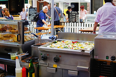 Austrian Street food stall grill in a small side street in Vienna Austria July.2.2015のeditorial素材