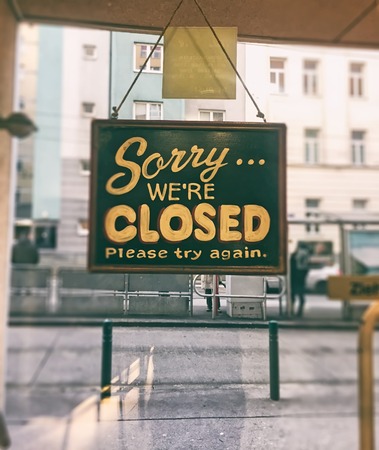 Sorry we are closed sign on fast food glass doorの写真素材