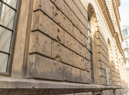 Storehouse of the Academy of Fine Arts Vienna showing preserved world war 2 damage from the Battle...