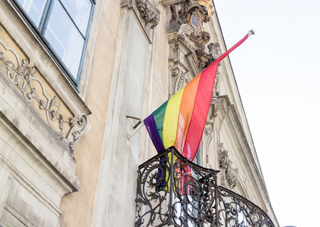 LGBT flag on old european building, Vienna Austria April.18, 2018の写真素材