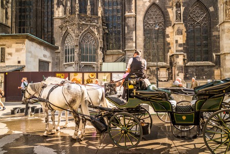 Vienna Austria June.18 2018, Horse carriage Fiaker at the St.Stephan Cathedral in Viennaのeditorial素材