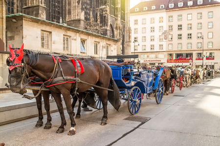 Vienna Austria June.18 2018, Horse carriage Fiaker at the St.Stephan Cathedral in Viennaのeditorial素材