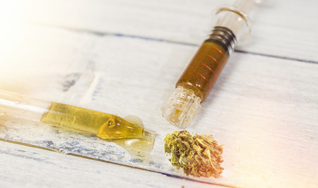 Bottle with CBD Cannabidiol, Cannabidiol full spectrum paste and hashの写真素材