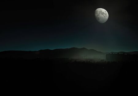 Areal view of Vienna Austria at Full moon, moonlight hitting the cityの写真素材