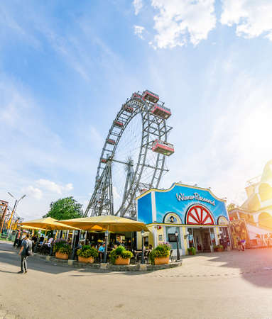 Vienna Austria July.22 2019, Vienna Riesenrad ferris wheel is the main attraction in the Prater amusement parkのeditorial素材