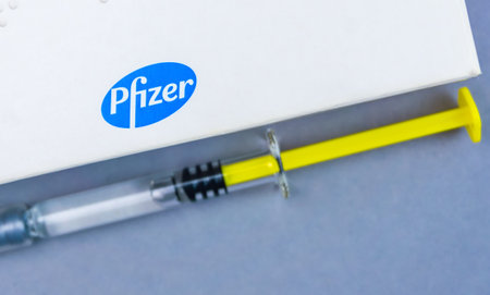 Vienna Austria December.10 2020, Close up of Covid19 vaccine provided by Pfizer.inc an American multinational pharmaceutical corporationのeditorial素材
