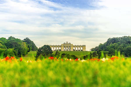 Vienna Austria - June 15, 2020: Bundesgarten Wien Garden at SchÃ¶nbrunn Palace with Gloriette on the background in Viennaのeditorial素材