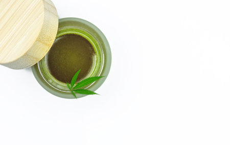 Full Spectrum CBD cannabis alternative medicine skincare cream in glass jarの写真素材