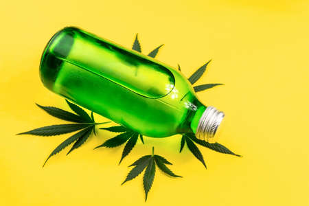 CBD Cannabis Hemp infused water, Concept of using Cannabis in food and drink industryの写真素材