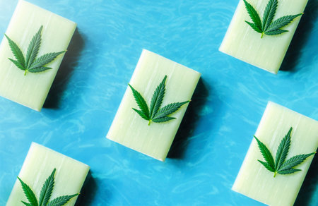 CBD Cannabidiol infused soap, cannabis products in body care hygiene productsの写真素材