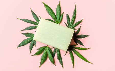 CBD Cannabidiol infused soap, cannabis products in body care hygiene productsの写真素材