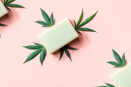 CBD Cannabidiol infused soap, cannabis products in body care hygiene productsの写真素材