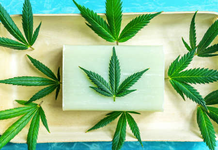 CBD Cannabidiol infused soap, cannabis products in body care hygiene productsの写真素材