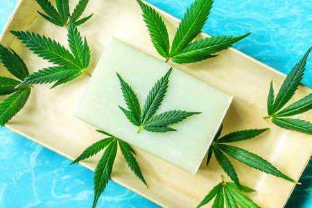 CBD Cannabidiol infused soap, cannabis products in body care hygiene productsの写真素材