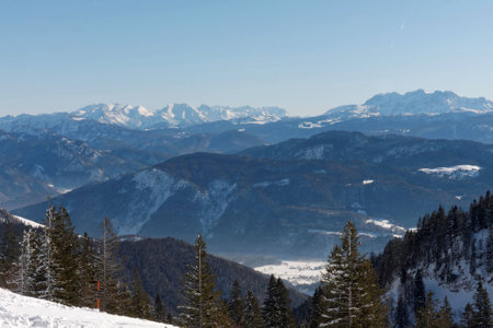 A view from Kampenwand mountain, Alps, Aschau, Bavaria, Germany.の写真素材