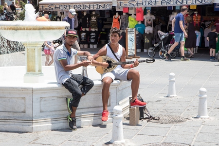 Chania, Crete, Greece - June 27, 2017: Street musicians perform in the streets of Chania, Creteのeditorial素材