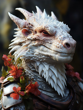 Statue of a dragon in a medieval costume, close-upの素材