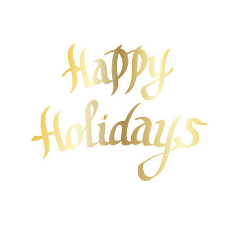 Vector Happy Holidays handwriting monogram calligraphy. Golden engraved ink art. Isolated text illustration element. Hand lettering graphic desing.のイラスト素材