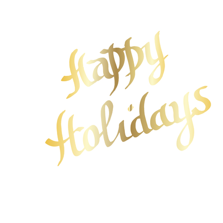 Vector Happy Holidays handwriting monogram calligraphy. Golden engraved ink art. Isolated text illustration element. Hand lettering graphic desing.のイラスト素材