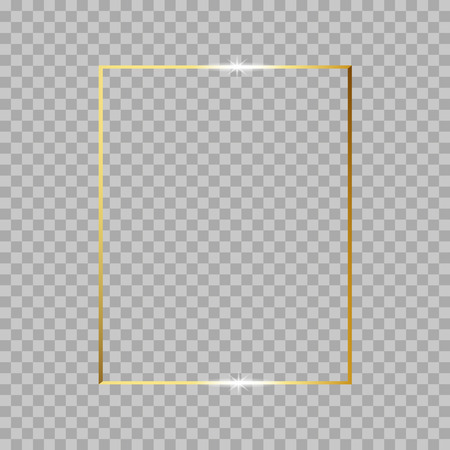 Gold shiny glowing vintage frame isolated on transparent background. Vector border illustration engraved ink art.のイラスト素材