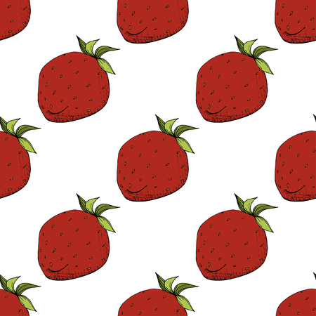 Vector Strawberry fresh fruit healthy food. Red and green engraved ink art. Seamless background pattern. Fabric wallpaper print texture.のイラスト素材