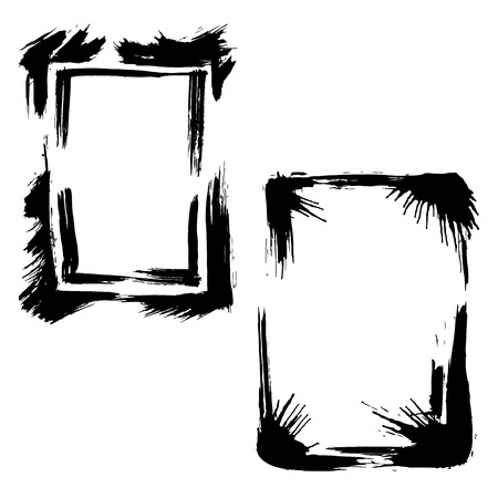 Vector Dry brush frames. Hand drawn artistic frames. Grunge brush stroke frame for text, quote, advertising design. Black and white engraved ink art. Frame border ornament square.のイラスト素材