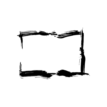Vector Dry brush frames. Hand drawn artistic frames. Grunge brush stroke frame for text, quote, advertising design. Black and white engraved ink art. Frame border ornament square.のイラスト素材