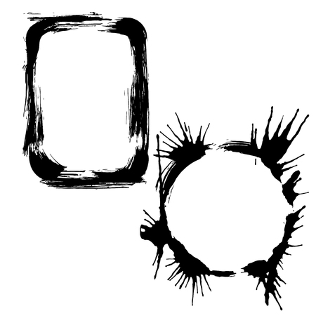 Vector Dry brush frames. Hand drawn artistic frames. Grunge brush stroke frame for text, quote, advertising design. Black and white engraved ink art. Frame border ornament square.のイラスト素材