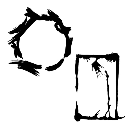 Vector Dry brush frames. Hand drawn artistic frames. Grunge brush stroke frame for text, quote, advertising design. Black and white engraved ink art. Frame border ornament square.のイラスト素材