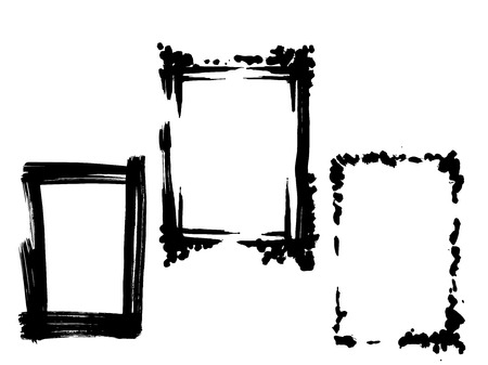 Vector Dry brush frames. Hand drawn artistic frames. Black and white engraved ink art. Frame border ornament square.のイラスト素材