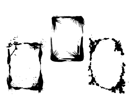 Vector Dry brush frames. Hand drawn artistic frames. Grunge brush stroke frame for text, quote, advertising design. Black and white engraved ink art. Frame border ornament square.のイラスト素材