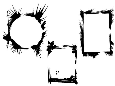 Vector Dry brush frames. Hand drawn artistic frames. Grunge brush stroke frame for text, quote, advertising design. Black and white engraved ink art. Frame border ornament square.のイラスト素材