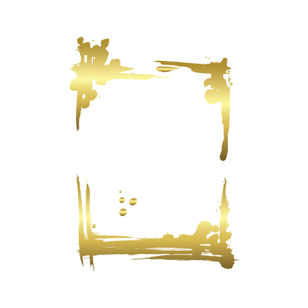 Vector Set of dry brush frames. Hand drawn artistic frames. Grunge brush stroke frame for text, quote, advertising design. Golden engraved ink art. Isolated frame illustration element.のイラスト素材