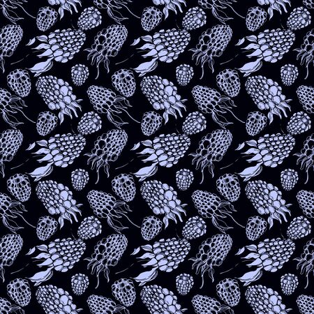 Vector Blackberry healthy food. Black and white engraved ink art. Seamless background pattern.のイラスト素材