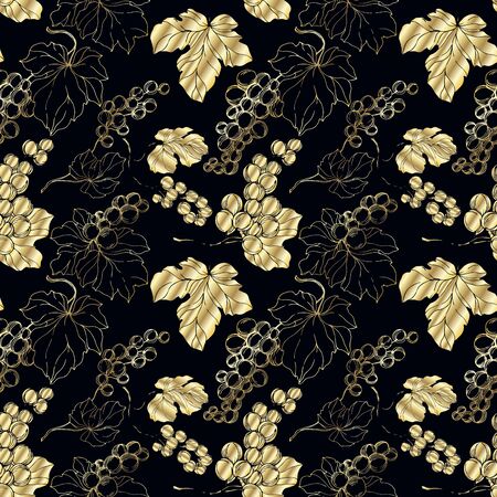 Vector Grape berry healthy food. Black and white engraved ink art. Seamless background pattern.のイラスト素材