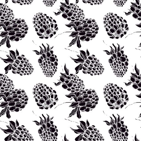 Vector Blackberry healthy food. Black and white engraved ink art. Seamless background pattern.のイラスト素材