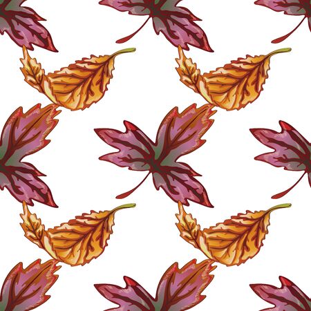 Vector autumn yellow and red leaves. Seamless background pattern.のイラスト素材