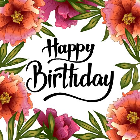 Peony frame flowers in a vector style.のイラスト素材