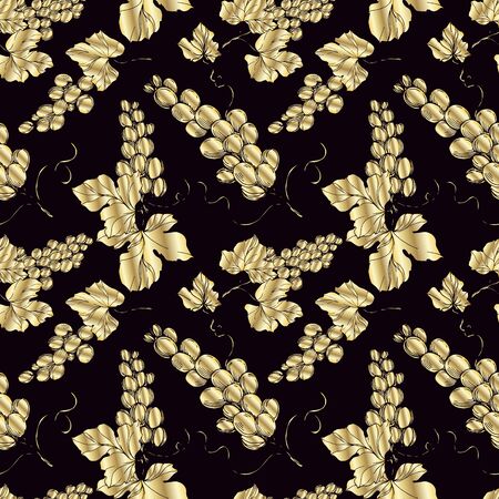 Grape berry healthy food. Black and white engraved ink art. Seamless background pattern.のイラスト素材